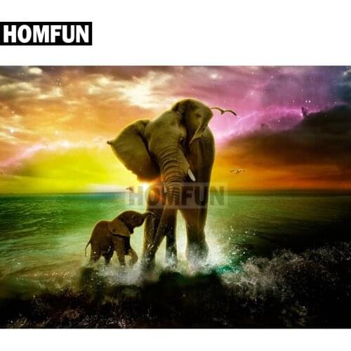 HOMFUN Full Square/Round Drill 5D DIY Diamond Painting "Elephant family" Embroidery Cross Stitch 5D Home Decor Gift A02403