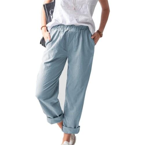 Summer Solid Color Hot Sale Trousers Solid Color Elastic Waist Pocket Casual Straight Trousers Womens Daily Home Outing Plant