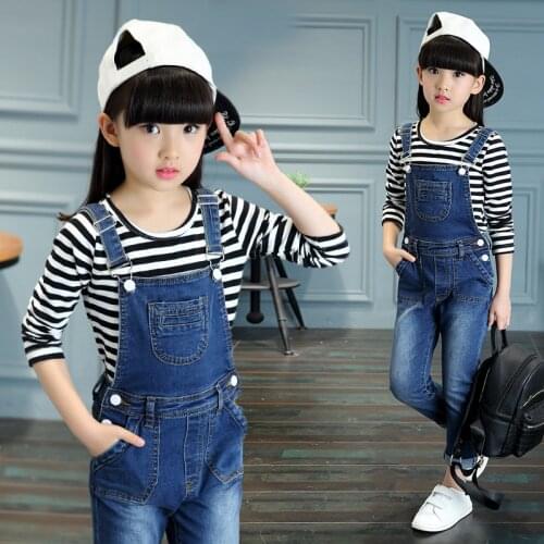 2021 Autumn Kids Girls Denim Overalls Spring Jeans Trousers For Girls Pants Solid Child Rompers 8 10 12 Years Teen Girl Jumpsuit