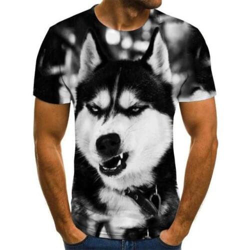 Summer T shirt Men Streetwear Round Neck Short Sleeve Tees Tops Funny Animal Male Clothes Casual Wolf 3D Print Tshirt