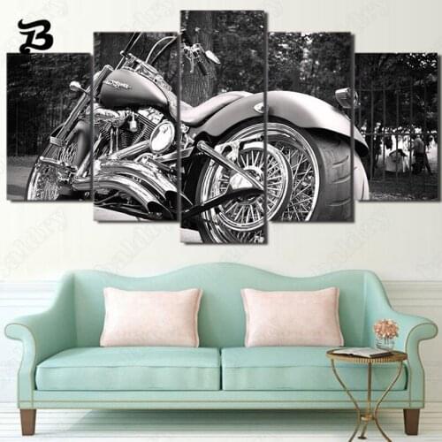 Canvas Paintings Motorcycle 5 Pieces Wall Art Black Motorcycle Painting Canvas Posters and Prints Vintage Home Wall Decoration