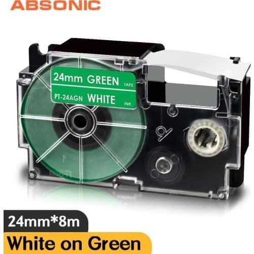 Or Casio Compatible Label Tape 24mm XR-24AGN White on Green Ribbon Printer Labeller Replacement for Casio Label Maker KL G2 T70