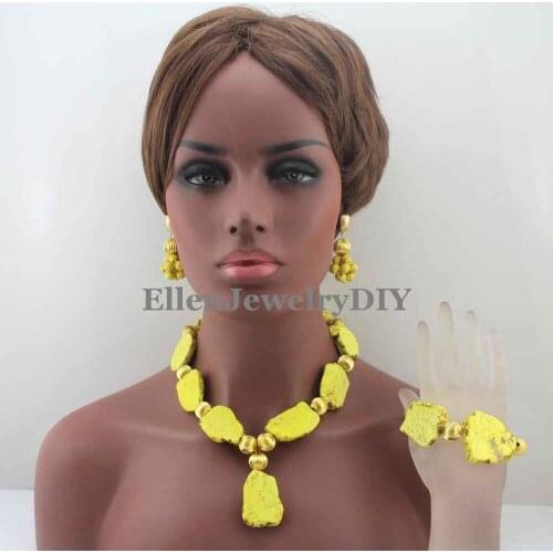 Indian Large Yellow Pendant Necklace Jewelry Unique Beads Slice Jewelry African Style Free Shipping W13326