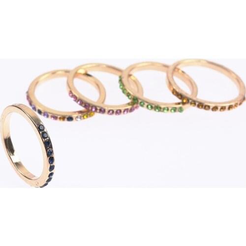 INS Rainbow Rings for Girls Women Crystal Rhinestone Wedding Bridal Colorful Rings Sets Wholesale Drop Shipping Bijoux