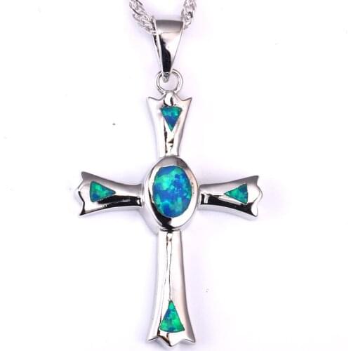 Classic Blue Opal Pendant Cross Free Chain OP098
