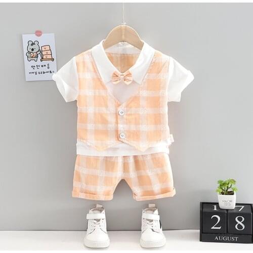 New Fashion Summer Plaid Baby Clothes Kids Clothes For Boy Children Clothing Sets Sports Suit Costume For 2 3 4 5 Years Old