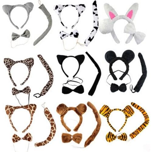 Halloween Kids Animal Cat Fox Ears and Tail Bowtie Costume Mouse Cat Ears Head Band Hair Hoop Headband Dress Cos Cosplay Party