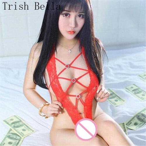Lace transparent Hollow out overlapping Tighten Conjoined open bra lingerie bodystocking body sexy costumes catsuit body suit