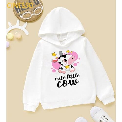 Cute Pink Little Cow Animal Print Hoodies Girls/Boys Kids Clothes Harajuku Kawaii Children Clothing Strawberry Star Sweatshirt