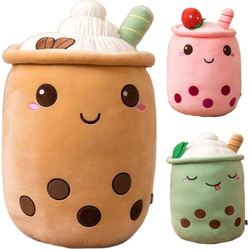 Cute Boba Milk Tea Plushie Toy Soft Stuffed Apple Pink Strawberry Taste Milk Tea Hug Pillow Balls Bubo Tea Cup Cushion