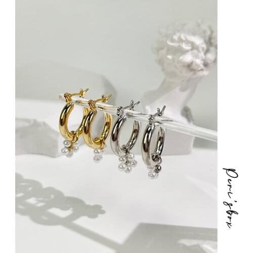 PerisBox Trendy Pearls Flower Charm Hoop Earrings Temperament Jewelry For Women Gold Silver Color Huggie Earrings