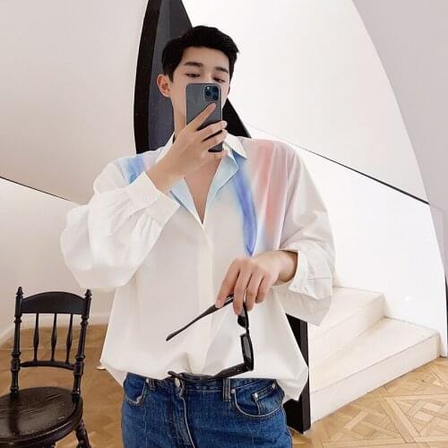 Mens Long Sleeve Chic Casual Shirt Mixed Color Loose Top C41