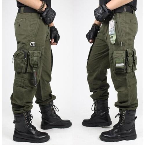 Mens Army Clothing Tactical Pants Fitness Hiking Trainning Military Work Wear Many Pocket Combat Army Style Straight Trousers