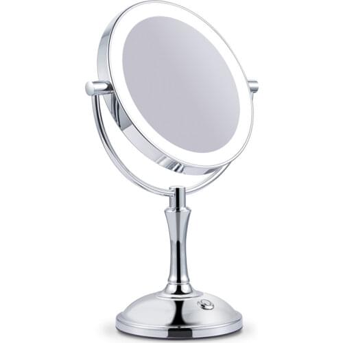 8 Inch Desktop Makeup Mirror Double-sided Metal Mirror 3X 5X 10X Magnifying Cosmetic Mirror LED Lamp Adjust The Brightness