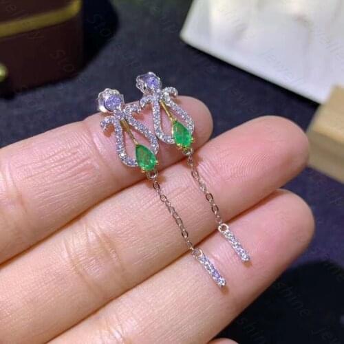 Natural emerald earrings 925 silver womens earrings high-end design luxurious atmosphere