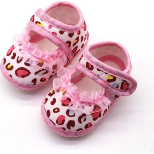 0-18M Baby Shoes Girls Leopard Printed Lace Bow Anti-Slip Shoes Toddler Soft Soled First Walkers