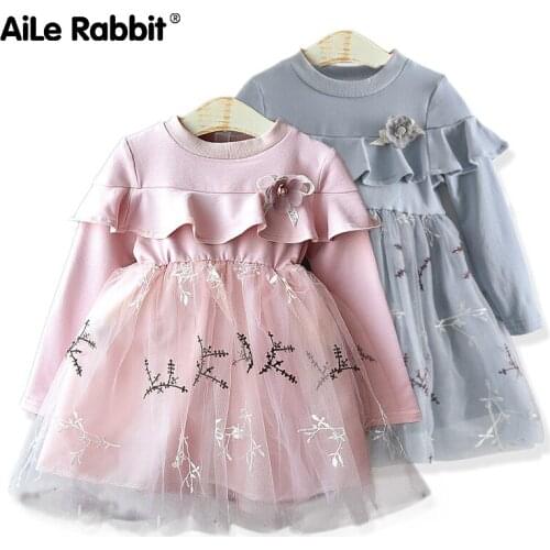 2019 New Girls Autumn Princess Dress Childrens Temperament Elegant Cute Stitching Long-sleeved Bud Silk Gauze Dress For Girls