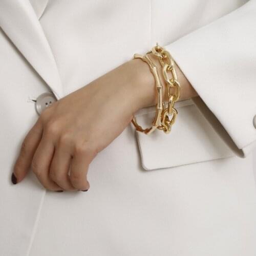 2pcs/set 2020 New Hot Street Style Gold Silver Color Bamboo Bangles Chain Bracelets Set For Women Ladies Chunky Chain Bracelet