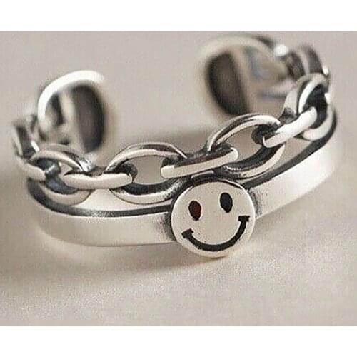 New 2021 Vintage Smiling Face Finger Rings for Women Girl Punk Hip Hop Opening Adjustable Weaving Rings Statement Jewelry Gift
