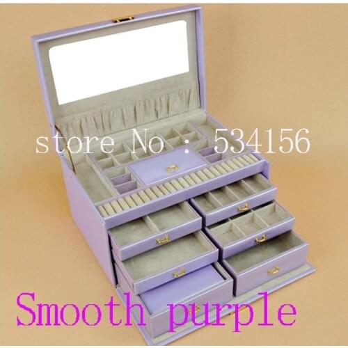 Earrings necklace pendant jewelry organizer jewelry display shelf packing large gift box smooth pruple leather jewelry box