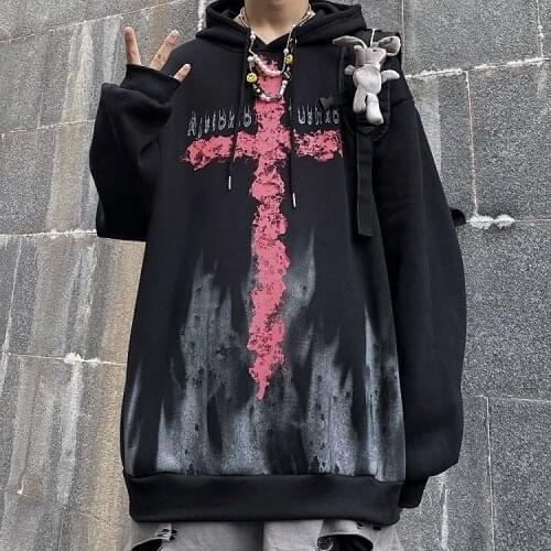 Autumn/Winter 2021 Sweet Girl Korean Preppy Mens Womens Harajuku Flame Hoodie Slim Puff Sleeves Gothic Graffiti Couple Hoodie