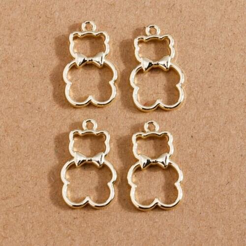 8pcs 14*23mm Animal Charms Gold Color Alloy Hollow Bear Charms Pendants for Necklace Earrings DIY Handmade Jewelry Making