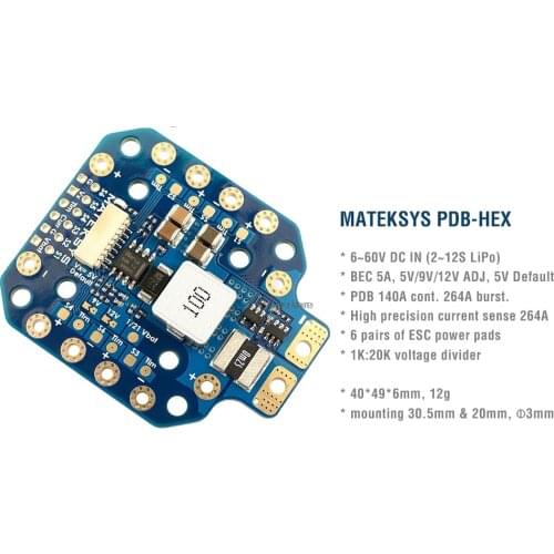Matek PDB-HEX 12S supports 6~60V DC input 5A regulator with 5V/9V/12V outputs high precision current sense for Fpv racing drone