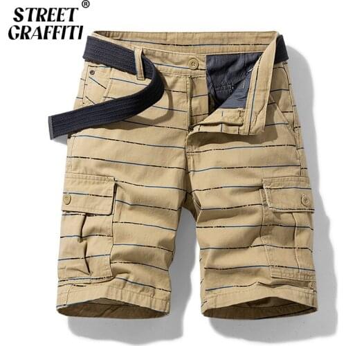 GRAFFITI Summer Men Cargo Shorts Cotton Striped Fit Print Mens Short 2021 New Spring Casual Pants Clothing Social Cargo Short