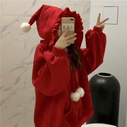 Hoodies Women Christmas Hooded Sweaters Womens Clothing Winter plus Size Loose Red Coat Hoodies Sweatshirts Tops
