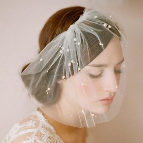 White Ivory Wedding Bridal Birdcage Face Veil Fascinator Evening Party Veil With Comb One Layer Tulle Pearl Blusher Veils Bridal