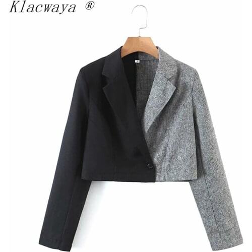 Woman Jacket Fashion Contrast Color Stitching Joining Together A Grain Of Buttons Crop Top Chic Short Jacket mujer chaqueta