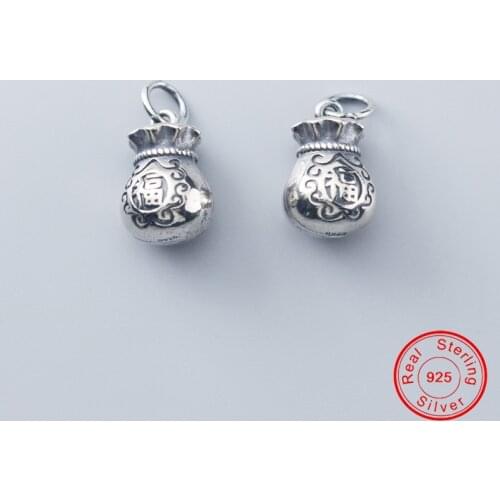 UQBing 925 Sterling Silver Vintage Wish Money Bag Charms For Women Female DIY Jewelry Findings Wholesale Gifts