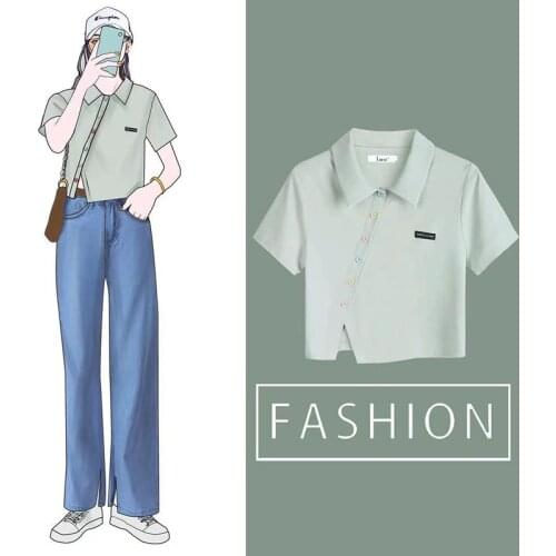 Women T-Shirts Summer Fashion Woman Cotton Tops Tees Casual Short Sleeve Polo tshirt Solid Color T Shirts