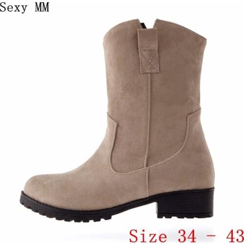 Autumn Winter Warm Hoof Low Heel Mid-Calf Boots Women Shoes Short Boots botas femininas Plus Size 34-40.41,42,43 High Quality