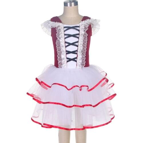 Off Shoulder Red Velvet and White Spandex Bodice with 3 Tiered Romantic Tutu Dress Girl Kids Ballet Tutu Dance Costumes 20532