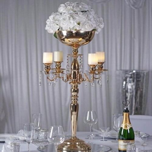12pcs?80cm Tall Shiny Metal Candelabra Chandelier Votive Candle Holder Centerpieces for wedding table top vase yudao1656
