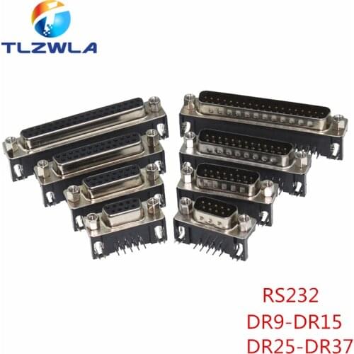 5Pcs DR9 DR15 DR25 DR37 Hole/Pin Female/Male Right Angle Welded D-Sub Connector RS232 Serial Port Adapter DB9 9/15/25/37 Pin