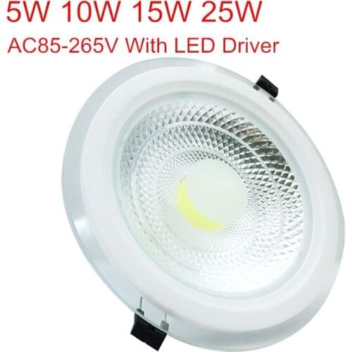 5W 10W 15W 25W 3 Colors Change LED Downlight Round Glass Cover Lights High Bright COB Ceiling Recessed Lamps AC85-265 + Driver
