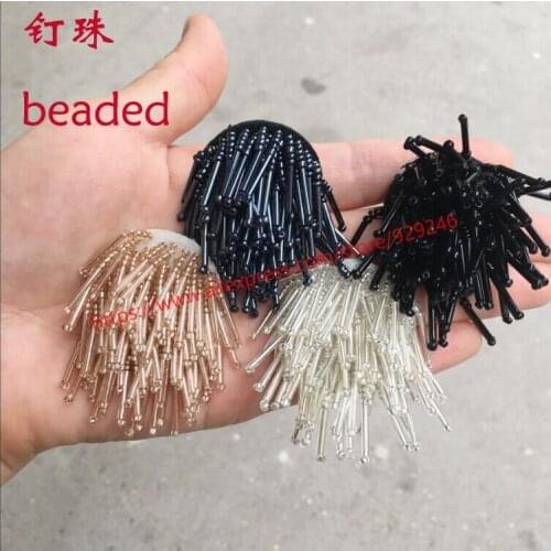 50pcs/lot wholesale beaded tassels for garment accessory black silver beaded patch for coat navy blue beads applique for bags