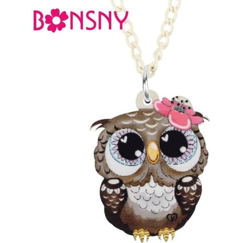 BONSNY Acrylic Cute Big Eyes Owl Bird Necklace Pendant Fashion Long Chain Novelty Party Jewelry For Women Girl Unique Gift