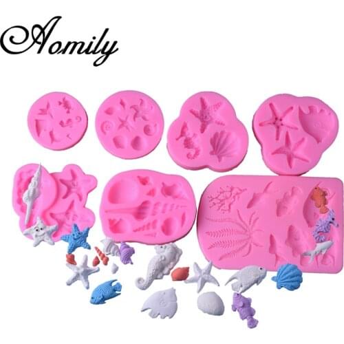 Aomily Seaweed Conch Seahorse Cake Silicone Mold Fondant Mold Chocolate Mold Pastry Candy Jelly Cake Mould Kitchen Baking Mold