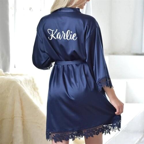 Personalized Lace Women Nightwear Robes Wedding Satin Silk Female Bathrobes Custom Name Bride Bridesmaids Robes Party Gifts