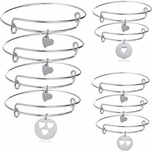 Family Love Mother Daughter Bangle Stainless Steel Matching Heart Charms Bracelet Women Girls Mom Mothers Gift Jewelry Wristband