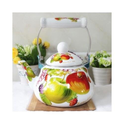 Thick flat bottom 1.5L porcelain enamel cold hot water kettle Kung Fu teapot milk tea pot flower Japanese teakettle