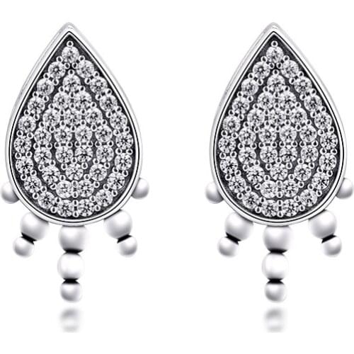 CKK Authentic 925 Sterling Silver Clear CZ Shimmering Teardrops Stud Earrings for Women Wedding Jewelry Brincos Bijoux Femme