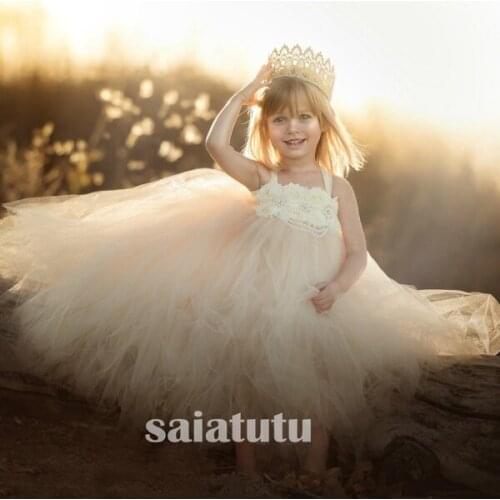 Girls ivory Flowers Wedding Tutu Dress princess party Children 20121 Handmade Tulle Costume Kids Formal Ball Gown Birthday Gifts