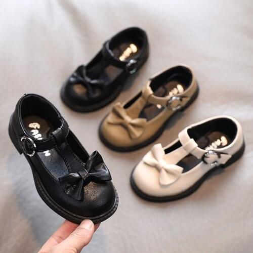 Girls T Strap Shoes Butterfly Knot Princess Shoes Kids Buckle Strap Leather Shoes Black Big Girls Child Flats Spring Autumn