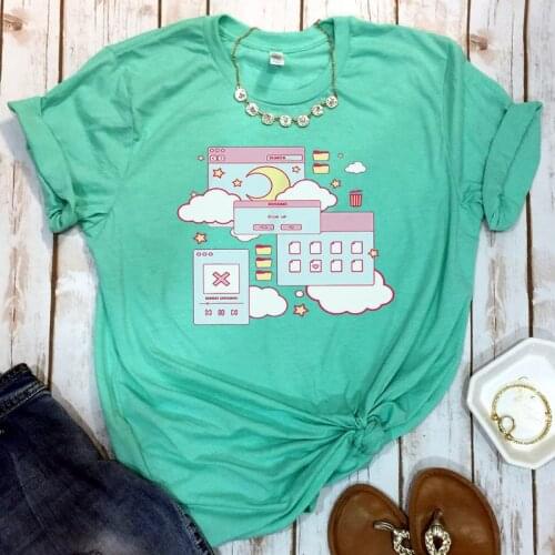 Women Summer Cartoon Printed Cute Graphic Tops Plus Size Loose Cotton Tees Kpop Harajuku Shirts Round Neck Aesthetic Tshirts