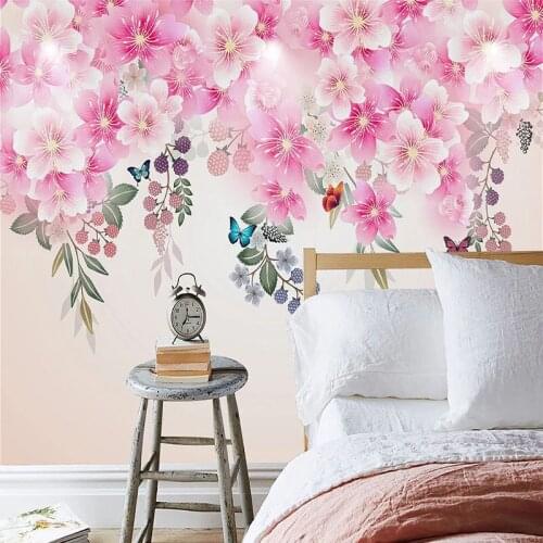 Custom Photo Wallpaper 3D Pink Beautiful Flowers Mural Living Room Bedroom Romantic Home Decor Wall Painting Papel De Parede 3 D