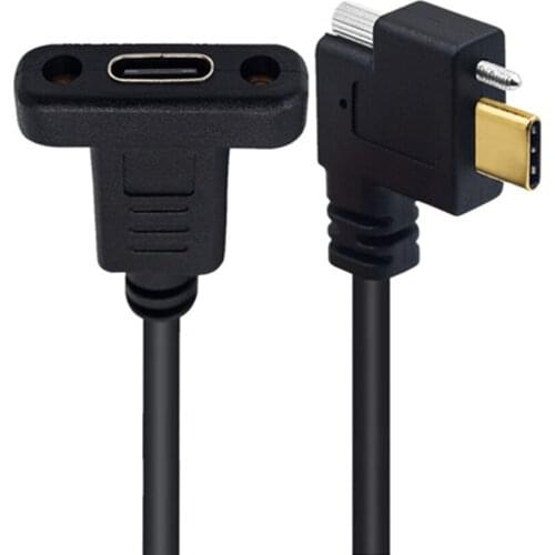 Single Screw Locking USB 3.1 Type C right angle male to female Panel Mount 10Gbps 5A Data Charge USB C to USB C extension Cable